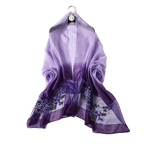 WINCESS YU Women Mulberry Silk Scarf Long & Large Embroidered Floral Pattern Shawl and Wraps Neckerchief for Hair & Neck - color: Gradient Purple