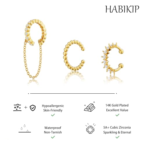 14K Gold Plated Ear Cuff Earrings for Women, Dainty Ear Cuffs Non Pierced Trendy Cubic Zirconia Cartilage Hoop Earring Fashion Jewelry Set for Women