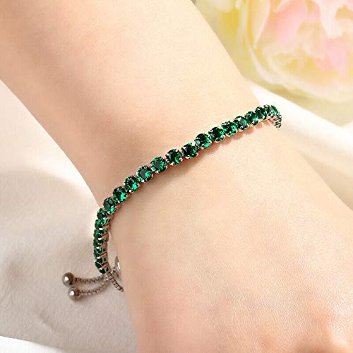 CiNily Adjustable Tennis Bracelets for Women Teen Girls Rainbow Cubic Zirconia Bracelet 14K White Gold Plated Hypoallergenic Slider Bracelet Jewelry Gift - color: Adjustable bracelet-green