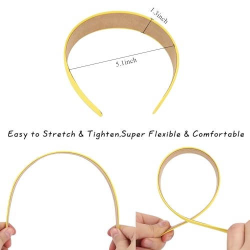 Wecoe 10 Pack Yellow Satin Headbands - 1.3 Inch Wide Non-Slip Fashion Hair Accessories for Women, DIY Holiday Costumes - color: Yellow