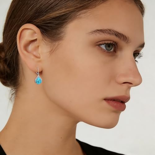 Natural Turquoise Earrings for Women Dangling 925 Sterling Silver Dangle Earrings Western Jewelry Christmas Gift for Sister Mother - style: G-Teardrop Earrings-2