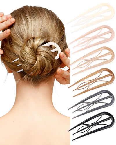 French Hair Pin for Women - U-Shaped Hair Fork for Updos, Chignons & French Twists, Durable Acrylic, Secure & Elegant Styling for All Hair Types (Coffee) - color: Coffee