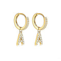 14K Gold Plated Cubic Zirconia Initial Earrings Delicate Small Hoop Earrings Hypoallergenic Letter Earrings for Women - style: A Gold