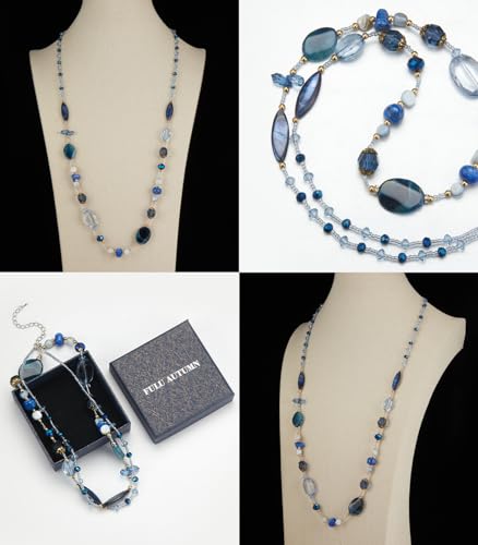 FULU AUTUMN Long Necklaces for Women Trendy Long Chunky Beaded Necklace Boho Fashion Costume Jewelry Mothers Day Gifts for Her - color: Blue