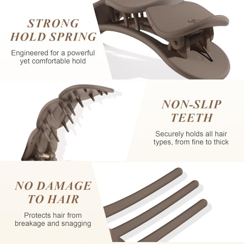 Medium Flat Hair Clips for Women, French Claw Clips Strong Hold for Thick & Thin Hair, Duckbill Hair Clips Non Slip for Driving Yoga - Beige, Light Brown, Dark Brown, Black, 4pcs - color: Beige, Light Brown, Dark Brown, Black