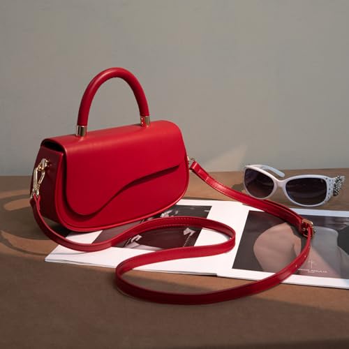 Milan Chiva Small Top Handle Purse for Women Elegant Crossbody Bag with Adjustable Strap for Evening Party & Daily Use - color: Crimson