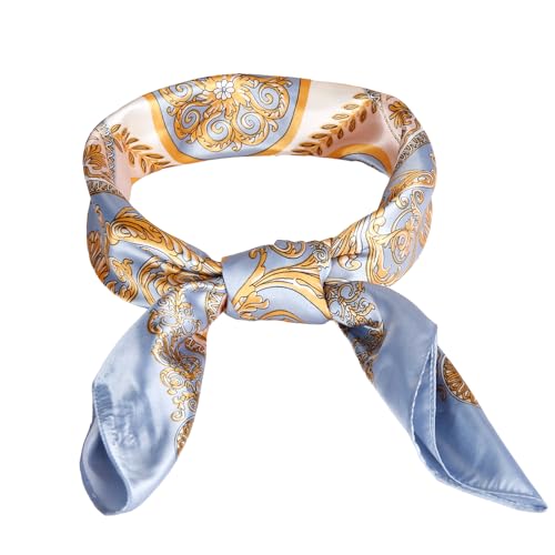 35” Satin Large Square Head Scarves-Like Silk Satin Scarf for Hair Wrapping at Night Bandana Square Scarf for Sleeping - color: Four Square Coins-blue