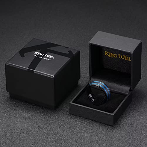 King Will Mens Tungsten Rings for Men Two Tone Grooved Mens Wedding Band Cool - color: Black & Blue Two Groove 8mm