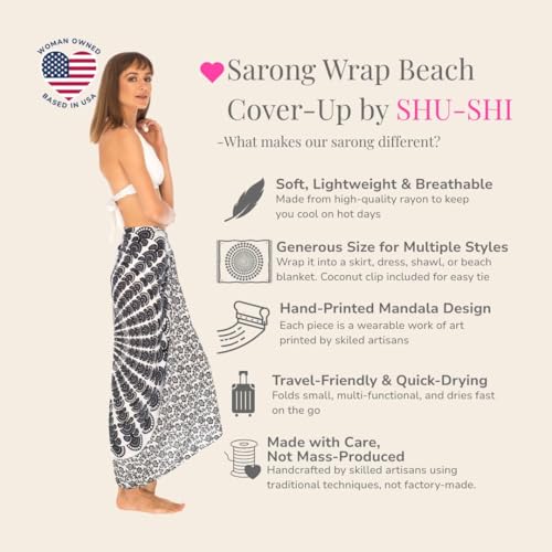SHU-SHI Sarong Wraps for Women Long Beach Cover ups Pareo Bathing Suit Wrap Skirt Mandala Sarongs Coverup - color: Black/White