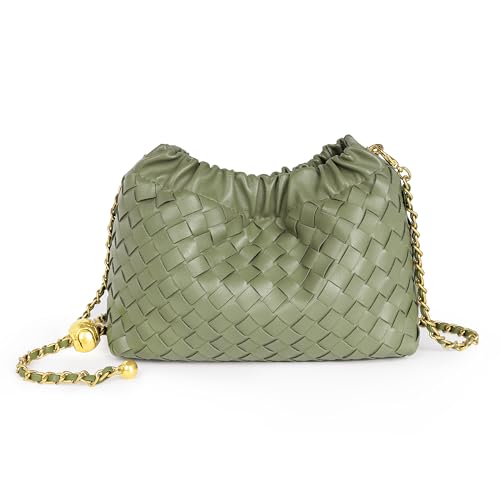 Joryin Woven Women's Crossbody Bag & Evening Purse, Trendy Dumpling Clutch & Hobo Cloud Shoulder Bag Trendy Dumpling Clutch - color: Woven Leather-sage Green
