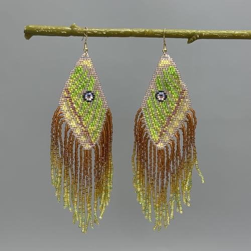 Handmade Seed Beaded Earrings, Lightweight Boho Fringe Dangle Earrings, Glass Bead Drop Jewelry for Everyday Wear & Party, Women Gifts - color: Evil Eye