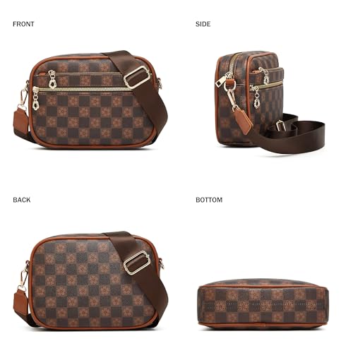 Crossbody Purse for Women Small Crossbody Bags Trendy Vegan Leather with Adjustable Shoulder Straps Gift for Mother Wife Mom - color: Checkered Coffee Minimalism