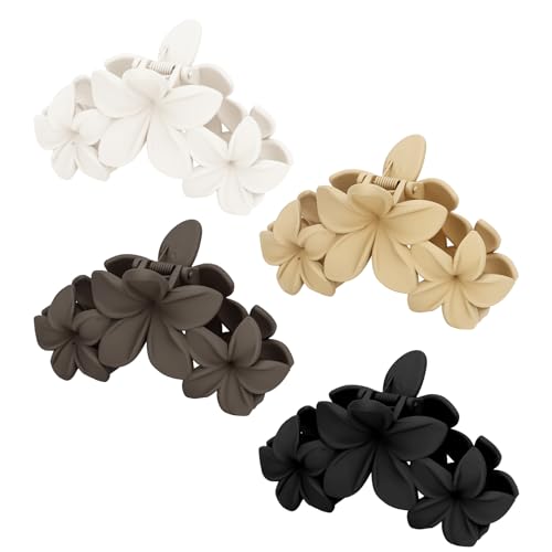 ANBALA Matte Flower Hair Accessories - 4PCS Large Plumeria Hawaiian Hair Clips with Strong Hold for Women, Non-Slip and Cute - color: C-4pcs large colorful flower