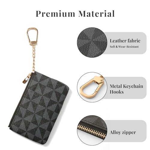 Leather Coin Purse for Women with KeyChain Small Zipper Change Purse coin Pouch Card Holder Wallet Clutch for Women & Men (Black) - color: Black
