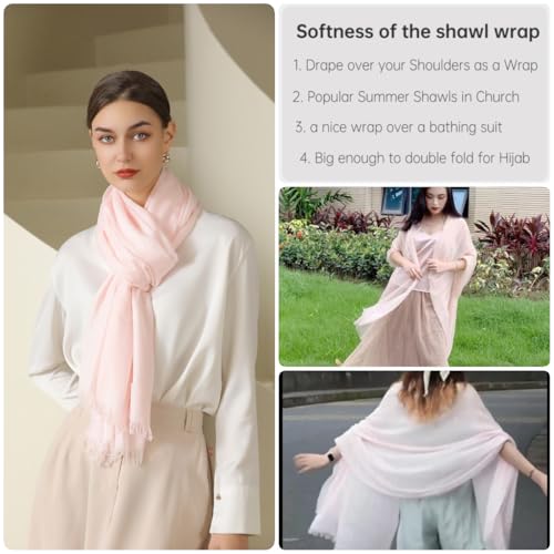 Harewom Lightweight Gauze Linen Feeling Shawl Wraps for Women Beach Summer Scarf for Evening Wedding Dresses - color: Shawl Wraps - Pink