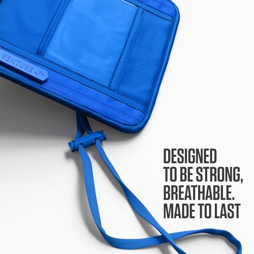 VENTURE 4TH Neck Wallet for Women & Men – RFID Blocking Passport Holder for Travel, Hidden Neck Pouch with 6 Compartments, Slim Lightweight Travel Organizer with Adjustable Strap (Sleek Blue) - color: Sleek Blue
