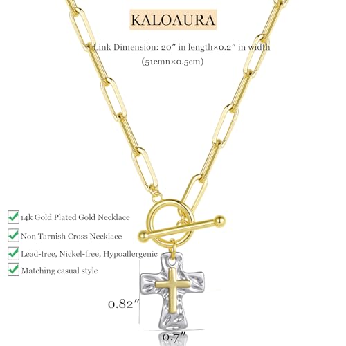 Chunky Cross Necklace for Women, 14K Gold/Silver Plated Statement Paperclip Chain Double Cross Pendant Necklaces Non Tarnish for Faith Religious Christian Jewelry Gifts - color: Silver