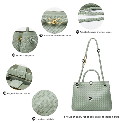 Woven Tote Bag Womens Purse: Vegan Leather Shoulder Handbags - Fashion Summer Beach Tote Bags - Large Travel Totes - color: A5 Medium Forest Green