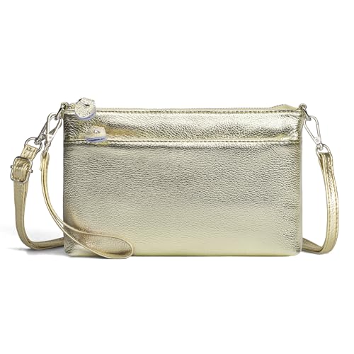 befen Genuine Leather Wristlet Clutch Wallet Purses with RFID Blocking, Small Crossbody Bags Shoulder Handbag for Women - color: Gold