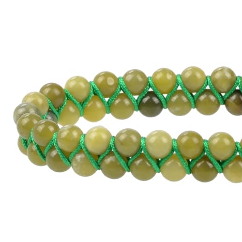 MASSIVE BEADS Double Layer Natural Chakra Healing Power Crystals Macrame Bracelet Yoga Stone Beads Gemstone Meditation Relax Anxiety Bangle for Unisex Women Men - color: China Jade, size: 4mm