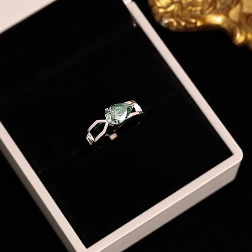 Moissanite Ring for Women, 1.5ct Blue Green Pear Shaped Teardrop Moissanite Colored Ring, 18K Gold Plated Sterling Silver, Statement Cocktail Rings for Women, Birthday Anniversary Jewelry Gift - color: Silver