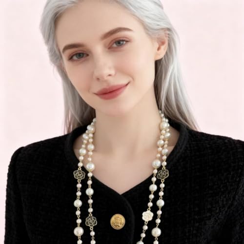 Layered Pearl Necklaces for Women Big Pearl Long Chain Necklace Dainty Faux Pearl Necklaces Statement Sweater Strand Chain Jewelry - style: SetE