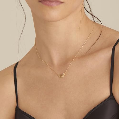 Freekiss Gold Pendant Necklace for Women, Dainty Diamond Necklaces for Women Simple 14K Gold Plated Paperclip Choker Necklaces Cute Minimalist Open Oval Necklaces Gold Jewelry for Women Gifts - color: Gold, style: Interlock Paperclip-gold