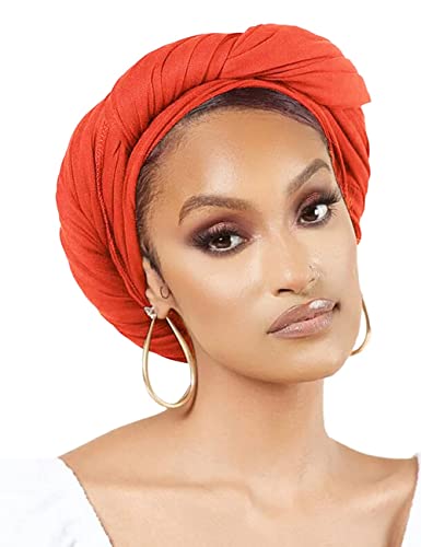 Nonbongoy Head Wraps for Black Women Stretch Headwraps Large Hair Wraps Hijab Scarves for Muslim Head Scarf Turban Headbands - color: 1-orange Headwrap