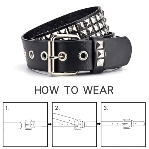 Studded Belt, Metal Punk Rock Rivet belt with Bright Pyramid Studded for Women Men - color: Black, size: Fit Pant 45-50 Inch