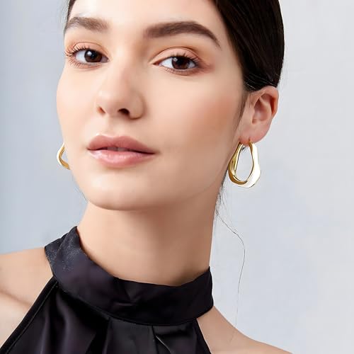 Chunky Hoop Earrings for Women Thick Minimalist Geometric Huggie Hoop Earrings Dainty Thick Y2K Preppy Earrings - style: irregular wave white
