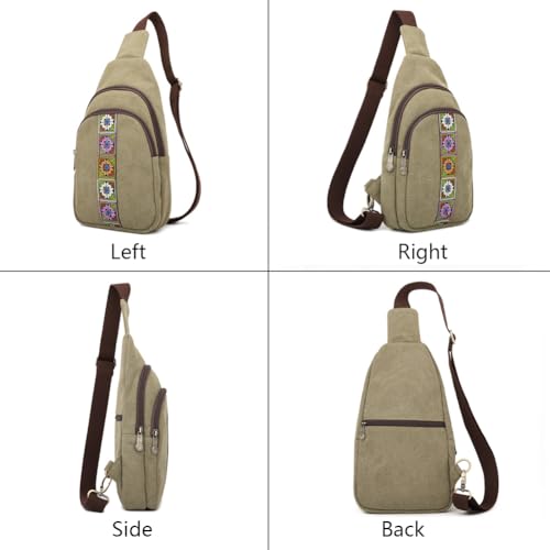 SILKAREA Canvas Sling Bag for Wome Crossbody Purse Small Sling Backpack Purse Travel Hiking Chest Bag Daypack - color: Army Green