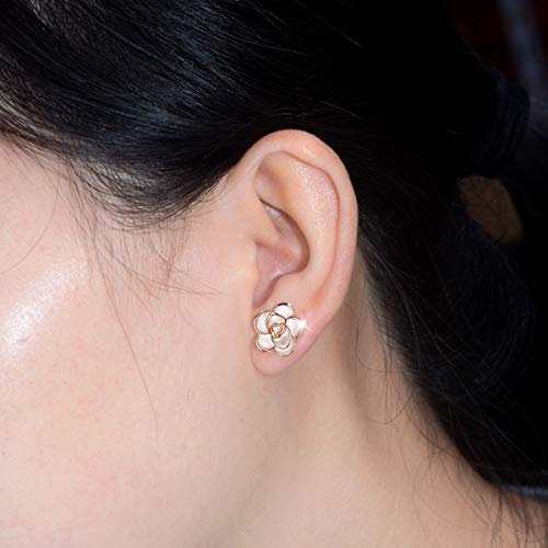 AllenCOCO Rose Flower Stud Earrings for Women Sensitive Ears, Hypoallergenic Cute Gold And Silver Rose Flower Earrings Studs for Women Nickel Free - color: White flower/Rose gold, size: 0.47