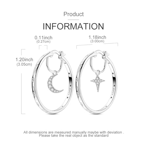 NARMO 925 Sterling Silver Hoop Earrings for Women Hypoallergenic Lightweight Simple Huggie Hoop Earrings Twisted Hoop Earrings Colorful Cubic Zirconia Hoop Earrings Rainbow Hoop Earrings - color: Moon&Star
