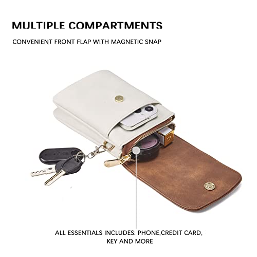 BOSTANTEN Vegan Leather Crossbody Bags for Women Designer Cell Phone Bag Wallet Purses Adjustable Strap - color: C-01-white With Brown