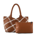 Woven Tote Bag Womens Purse Vegan Leather Shoulder Handbags Fashion Summer Beach Tote Bags Large Travel Totes - color: Brown-w
