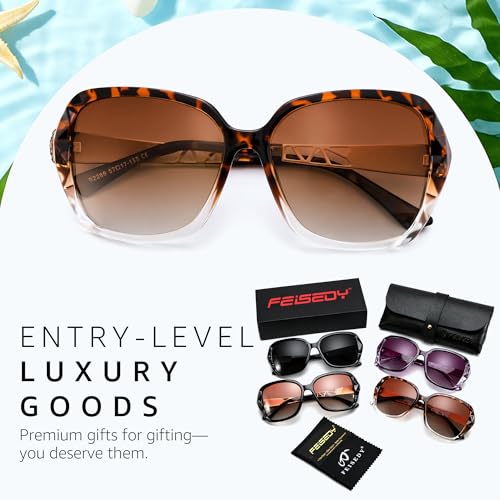 FEISEDY Polarized Women Square Sunglasses Sparkling Composite Shiny Frame B2289 - color: Leopard