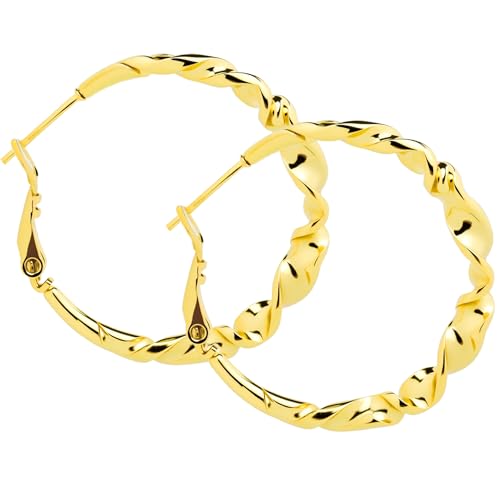 ToHeart Gold Hoop Earrings for Women Twist Hoop Earrings Gold Plated - style: Hoop Earrings J