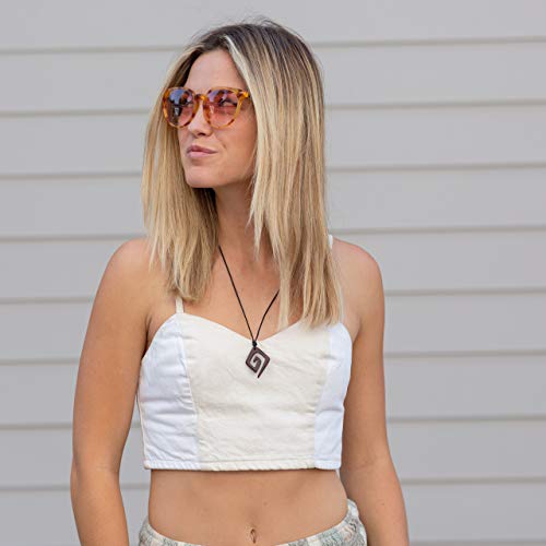 Earth Accessories Organic Wood Adjustable Spiral Necklace for Women - Boho Necklace or Tribal Pendant Necklaces for African, Hawaiian, Maui, Egyptian, or Indian Looks - color: Square Spiral