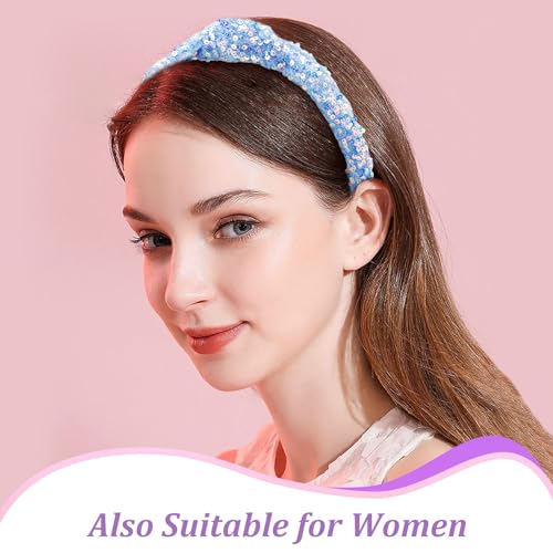 Headbands for Girls Women, 6Pcs Knotted Glitter Sequins Headbands Women Girls Sparkly Top Knot Headband Pink Blue Purple Black Hairbands Hair Accessories for Back to School or Daily Outfits