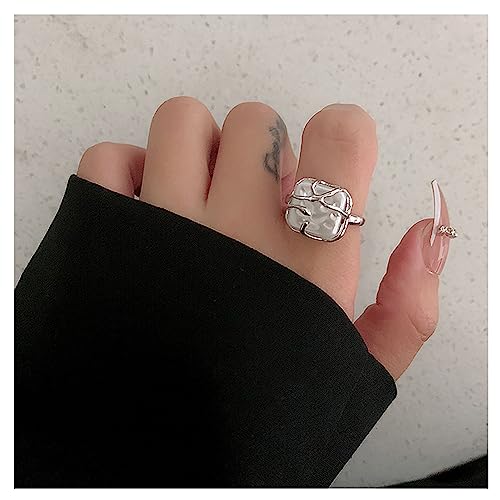 Choistily Pearl Ring for women Geometrical Irregular Pearl Ring Womens Open Adjustable Index Finger Rings - color: silver