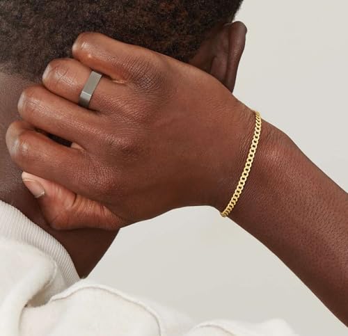 IEFWELL S925 Sterling Silver 14K Real Gold Plated Bracelet Hypoallergenic 4mm Diamond Cut Cuban Link 6.5 7 7.5 8 8.5 9 Inches for Men Women Jewelry Gifts - color: 14K-Gold-Plated, size: 9 Inch-Men's Extra Large