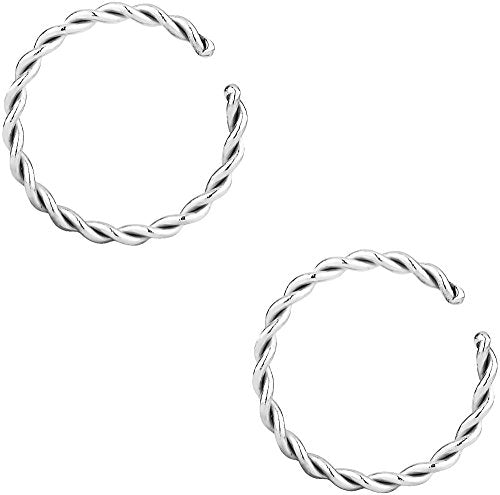 Forbidden Body Jewelry Nose Rings Set Surgical Steel Braided Hoops for Pierced and Fake Nose and Cartilage Piercings 14G-20G - style: 16g 10mm Silver Tone (2pcs)