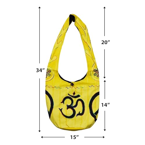 Mandala Crafts Hippie Bag, Large Boho Hobo Purse for Women, Crossbody Shoulder Sling Bags for Indie Style Bohemian Accessory - style: Bright Yellow Om