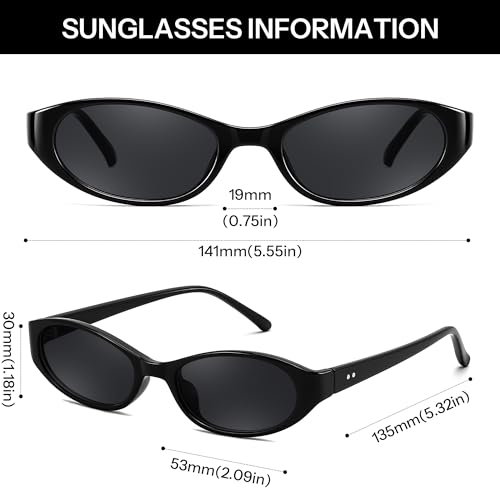 FEISEDY Retro Oval Womens Sunglasses, Trendy Cat Eye Skinny Chic Narrow Y2K 90s Small Sunnies B9177 - color: Black Frame - Black