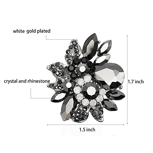 CSY Luxury Women's Austrian Crystal Leaves Flower Big Cocktail Statement Rings Stretch Adjustable Ring Jewelry Accessories - color: Black