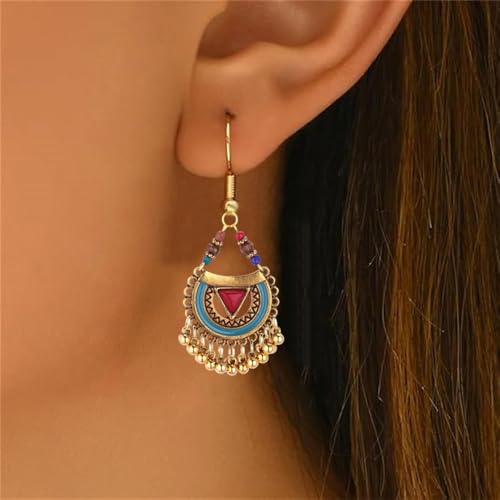 Bohemian Jhumkas Jewellery Set Vintage Oxidized Tribal Bollywood Traditional Jhumka Tassel Beaded Choker Necklace for Women Bride Ethnic Dangle Earrings Wedding Party Fashion Indian Costume Gifts