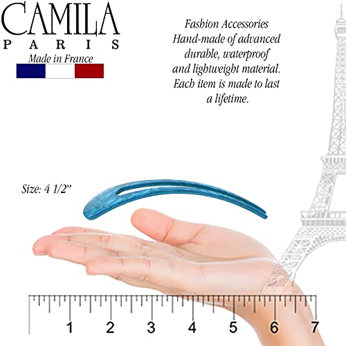 Camila Paris CP3165 French Twist Stick Clip Pins, Light Blue, Wavy Hair Pin U-Shaped Hair Fork for Girls Spiral Updo Chignon Bun Holder, Flexible Styling Hair Accessories for Women, Made in France - color: 2-Prong Light Blue