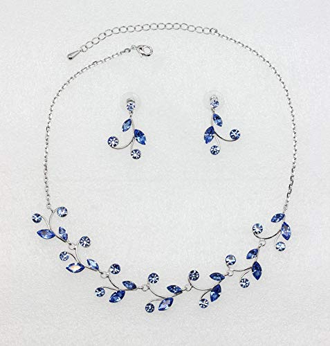 Faship Gorgeous Rhinestone Crystal Floral Necklace Earrings Set - color: Blue