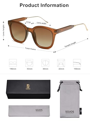 SOJOS Classic Square Polarized Sunglasses Womens Mens Retro Trendy UV400 Sunnies SJ2050 - color: Dark Brown/Brown