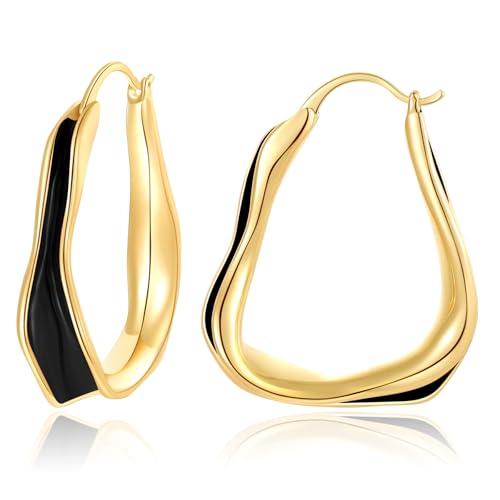 Chunky Hoop Earrings for Women Thick Minimalist Geometric Huggie Hoop Earrings Dainty Thick Y2K Preppy Earrings - style: irregular wave black